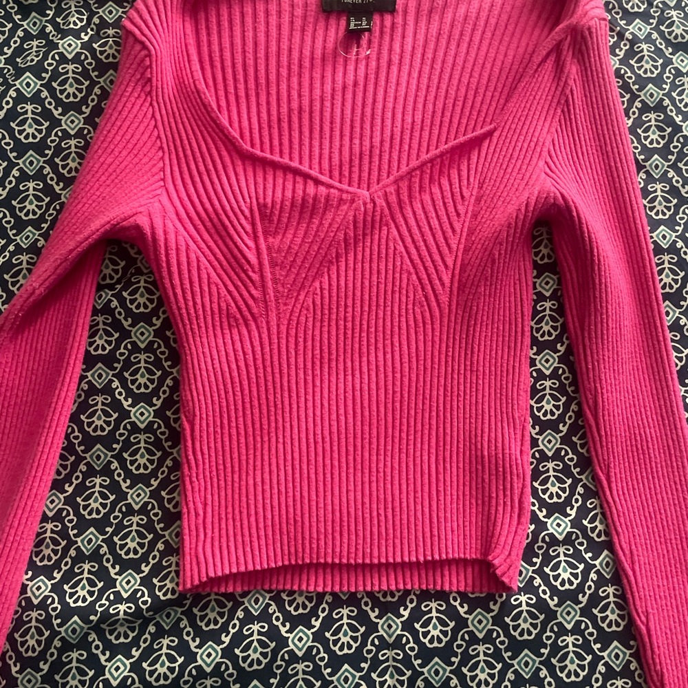 Pink Ribbed Knit Sweater Top - Picture 7 of 7
